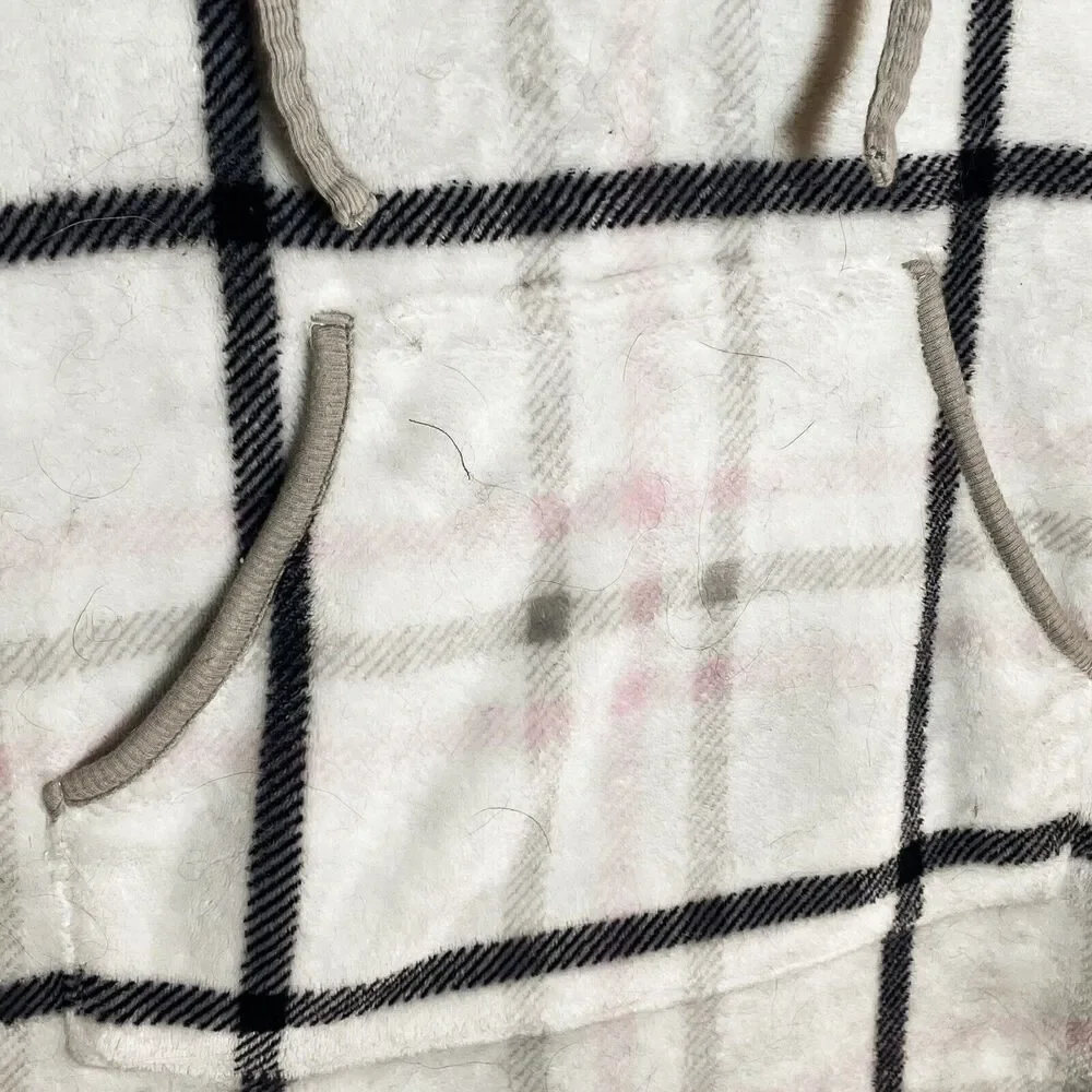 Nautica Hooded Plush Fleece Plaid Tunic Robe Sz XL Womens Kangaroo‎ Pocket Soft